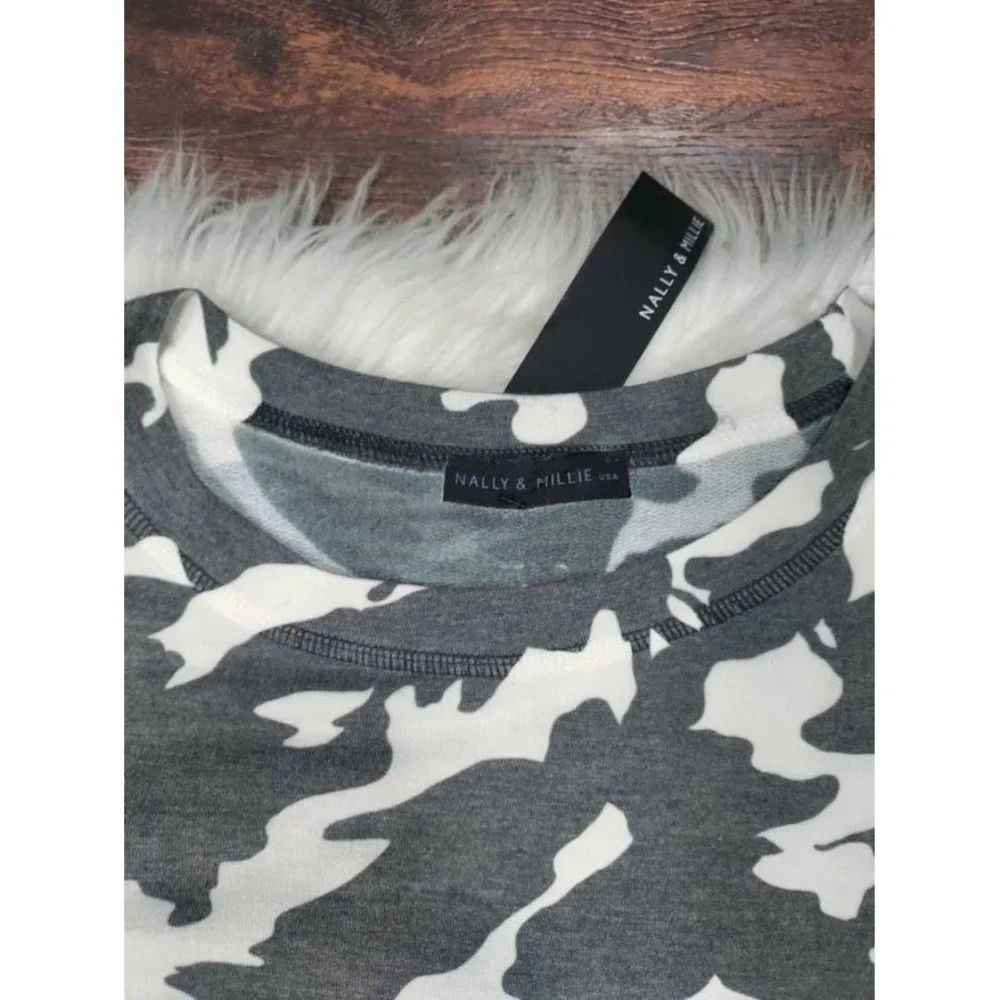 NWT Nally & Millie Short Sleeve Camouflage Print Mini Dress Gray Women's - Picture 8 of 8